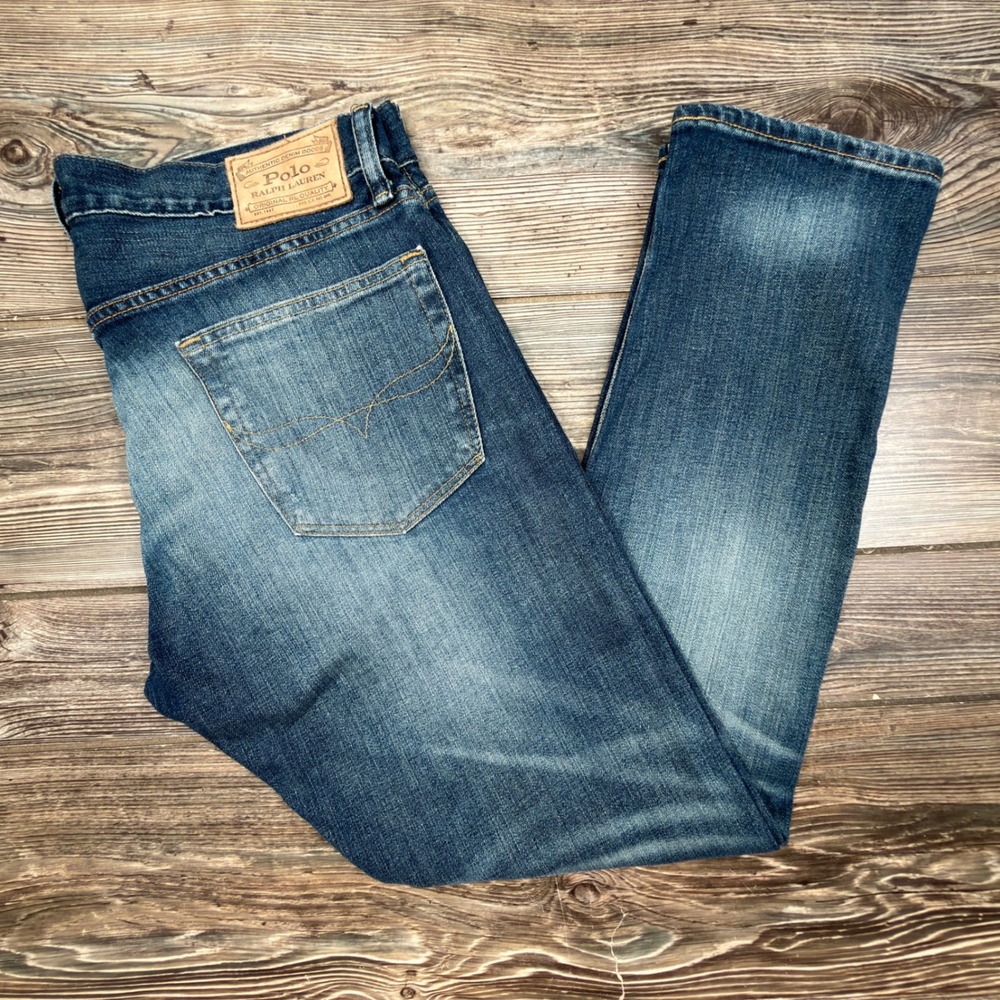 Polo Ralph Lauren Mens 32x30 Sullivan Slim Jeans Blue Distressed